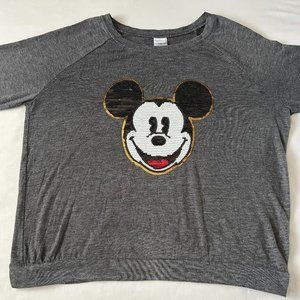 Disney Sequin Mickey Heathered Gray Long Sleeve Soft Light Sweatshirt Jr XXL